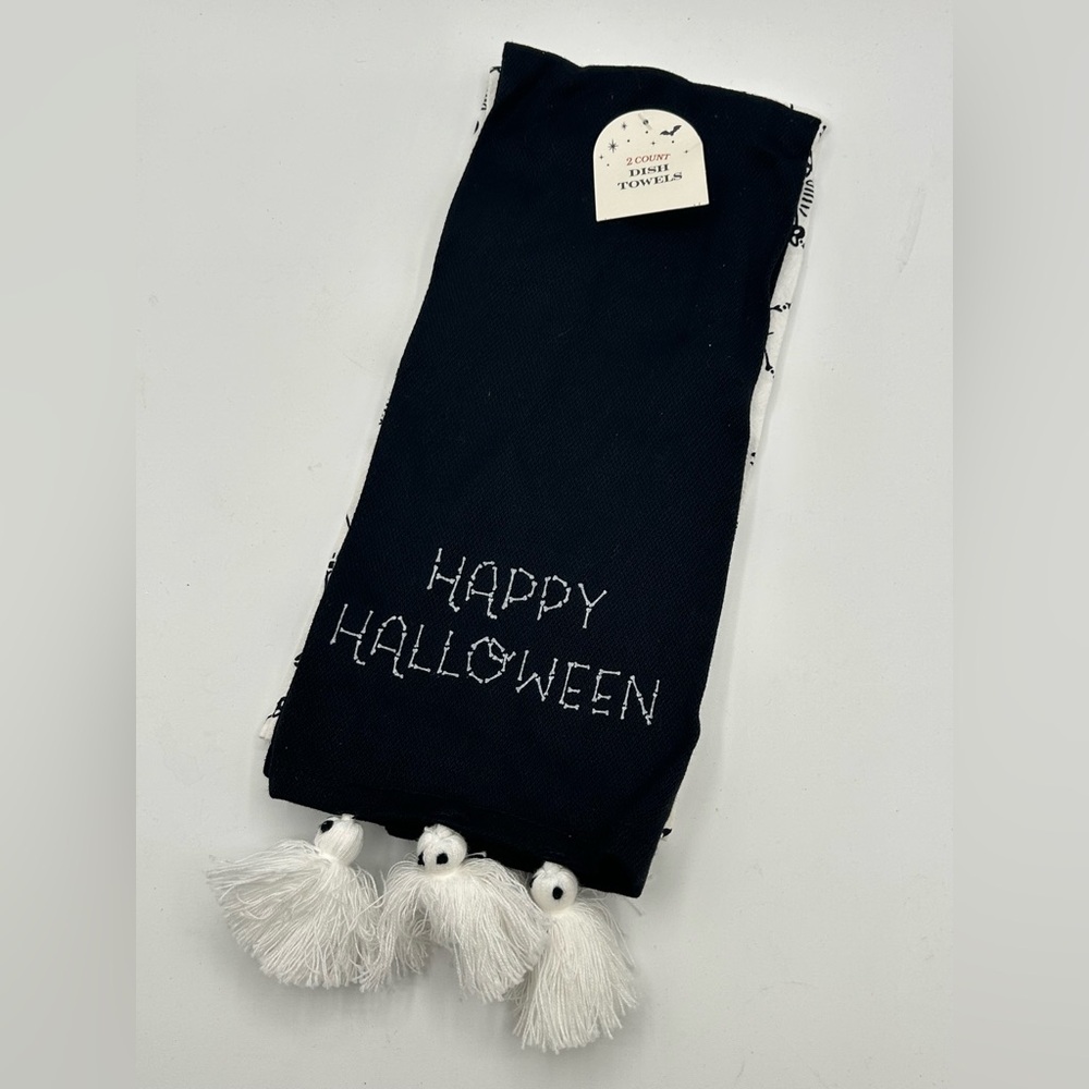 Halloween Skeleton Dish Towel Set Black White Okeo Tex New